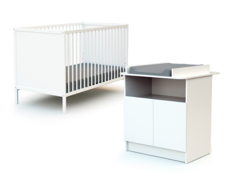 AT4 Duo Chambre Bebe Lit + Meuble Blanc - Webaby A Portes