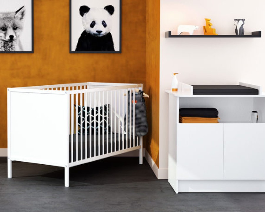 AT4 Duo Chambre Bebe Lit + Meuble Blanc - Webaby A Portes