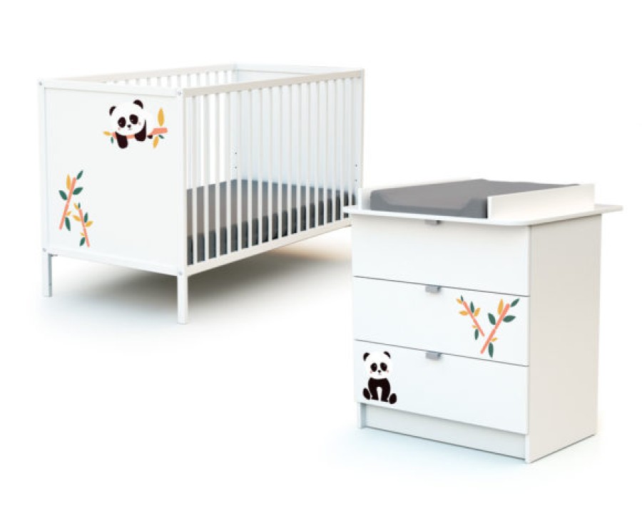 AT4 Duo Bebe Lit + Commode Panda - Webaby A Tiroirs