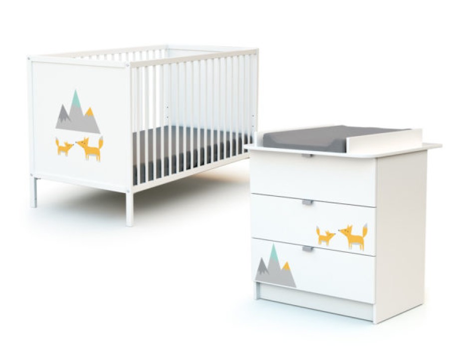 AT4 Duo Bebe Lit + Commode Renard - Webaby A Tiroirs